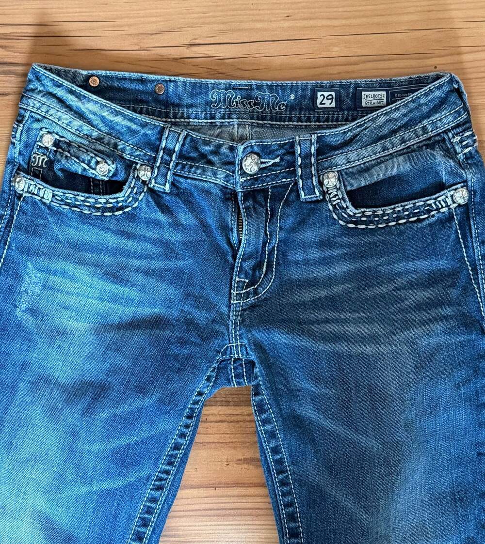 Miss Me Straight Leg Embellished Flap Pocket Jeans